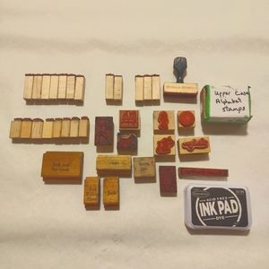 35+ piece lot wooden Rubber stamps, some vintage! Crafters and collectors lot